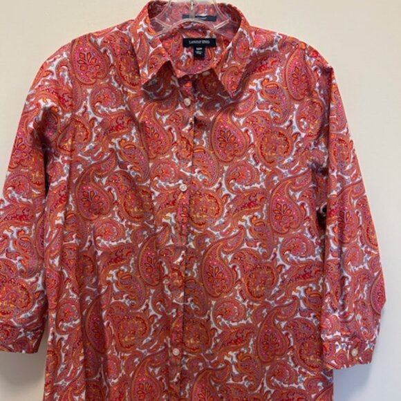 Lands End Petite Paisley Button Down Blouse - Picture 3 of 4